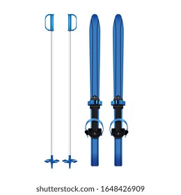 Realistic set with blue ski and poles isolated on white background vector illustration