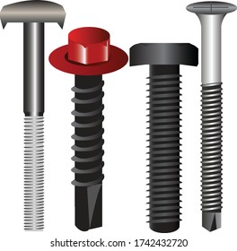 Conjunto realista de tornillos uñas de tuercas, colección de tornillos de hierro