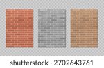Realistic set of brick wall textures in red, gray and brown color. Block brick wall pattern background collection. Vector illustration