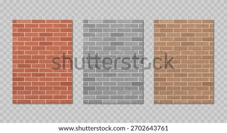 Realistic set of brick wall textures in red, gray and brown color. Block brick wall pattern background collection. Vector illustration