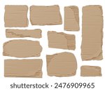Realistic set of cardboard scraps. Various shapes of torn cardboard with textured edges are ideal for mockups and design projects on an isolated background.