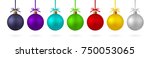Realistic set Christmas ball with ribbon and bow. Red, yellow green, and others with the ability to simply and bistro will change color. On white background - stock vector.