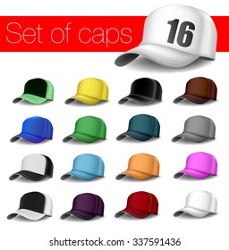 Realistic set of color caps. Vector illustration