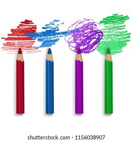 Realistic Set of Colorful Pencils, Crayons with Brush Strokes Background, Back to School art. Vector Illustration