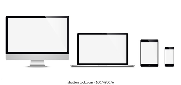 Realistic set computer, laptop, tablet, phone on a isolated background. Vector illustration