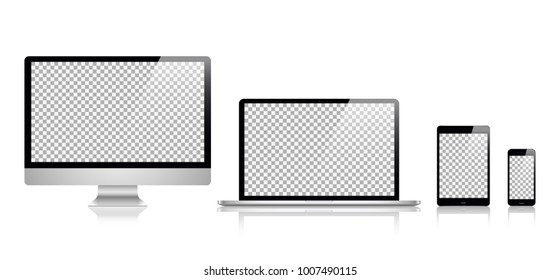 Realistic set computer, laptop, tablet, phone on a isolated background. Vector image