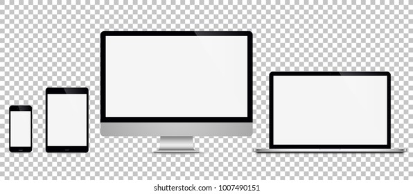 Realistic set computer, laptop, tablet, phone on a isolated background. Vector illustration