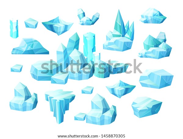 氷 氷山の割れた氷 氷柱 冷凍ブロック氷 冬の風景のリアルなセットで ゲームデザインの漫画のベクターイラスト のベクター画像素材 ロイヤリティフリー