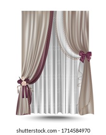 Conjunto realista de cortinas con decoración. Ilustración del vector