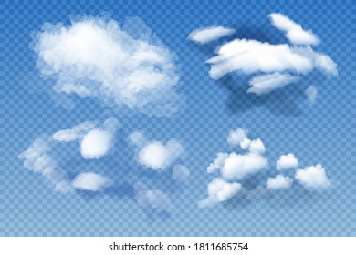 Realistic set of different clouds in a transparent background. vector illustration.