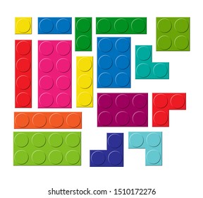 Realistic set of different colored baby constructor elements, flat design.