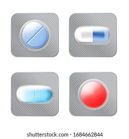 Conjunto Realista De Diferentes Bolsitas Blister. Vector EPS10