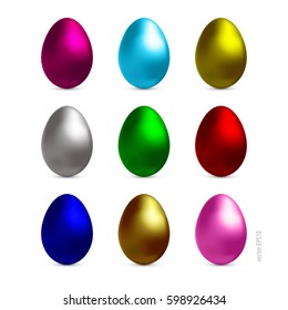 Realistic set of eggs isolated on white background. Happy Easter day. Vector illustration