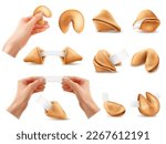 Realistic set of fortune cookies with blank papers inside isolated vector illustration