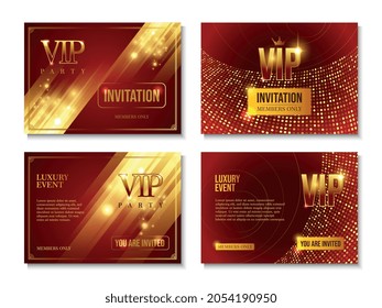 Realistic set of four glossy horizontal invitation banners for vip party premium luxury event isolated vector illustration