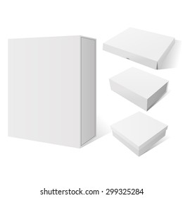 Realistic Set of four vector white Package Mockup Box, ready for your Product Design