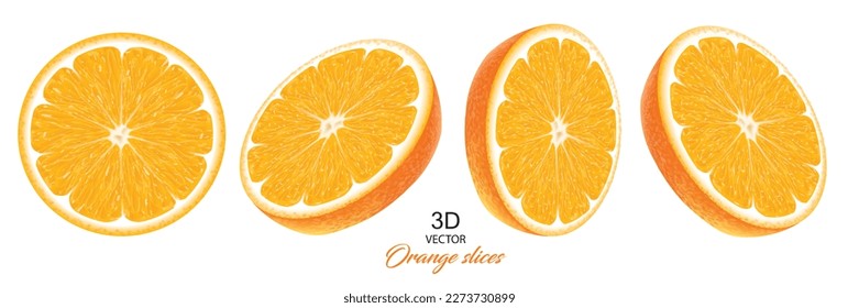 realistic set of fresh orange fruit round slices isolated on white background.vector illustration design element. - Shutterstock ID 2273730899