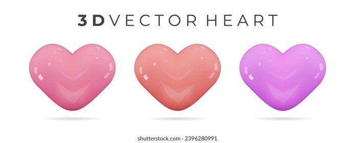 Realistic set of heart. Realistic pink glossy candy heart. Be my Valentine. Vector illustration for card, party, design, flyer, poster, decor, banner, web, advertising. Vector illustration