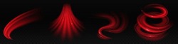 Realistic Set Of Hot Air Vortex Effects Isolated On Transparent Background. Vector Illustration Of Red Spiral Swirls With Shimmering Dust Particles. Symbol Of Heating, Magic Power, Conditioning System