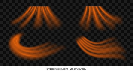 Realistic set of hot flow from the air conditioner. Realistic 3d vector illustration isolated on transparent background.