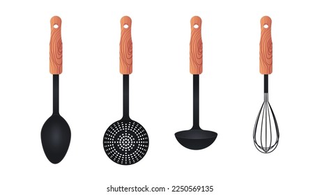 Realistic set of kitchen utensils, vector illustration