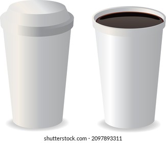 Realistic set mockup paper coffee cups on white background. 3D vector mockup