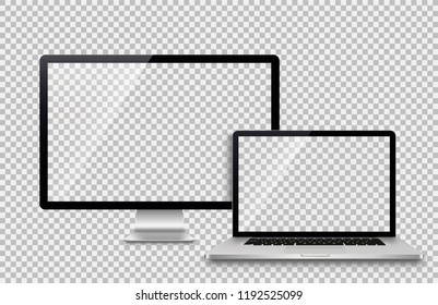 Realistic set of monitor and laptop - Stock Vector illustration