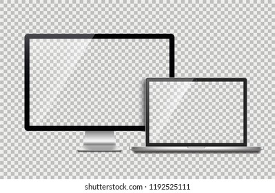 Realistic set of monitor and laptop - Stock Vector illustration