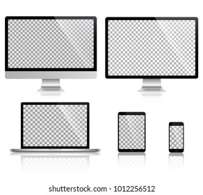 Realistic set of monitor, laptop, tablet, smartphone - Stock Vector illustration