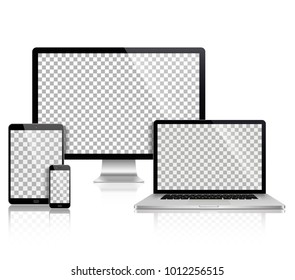 Realistic set of monitor, laptop, tablet, smartphone - Stock Vector illustration