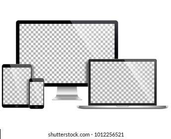 Realistic set of monitor, laptop, tablet, smartphone - Stock Vector illustration