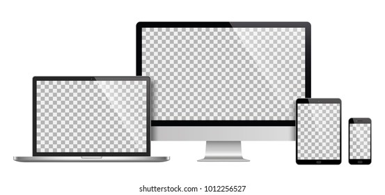 Realistic set of monitor, laptop, tablet, smartphone - Stock Vector illustration