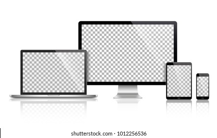 Realistic set of monitor, laptop, tablet, smartphone - Stock Vector illustration