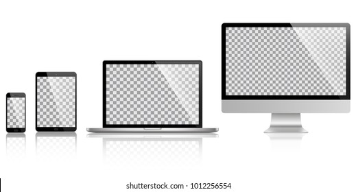 Realistic set of monitor, laptop, tablet, smartphone - Stock Vector illustration