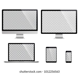 Realistic set of monitor, laptop, tablet, smartphone - Stock Vector illustration