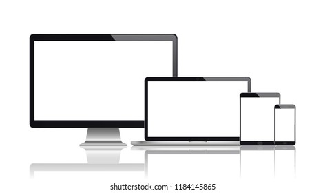 Realistic set of monitor, laptop, tablet, smartphone. Vector illustration. eps10