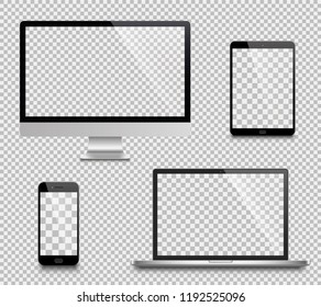 Realistic set of monitor, laptop, tablet, smartphone - Stock Vector illustration