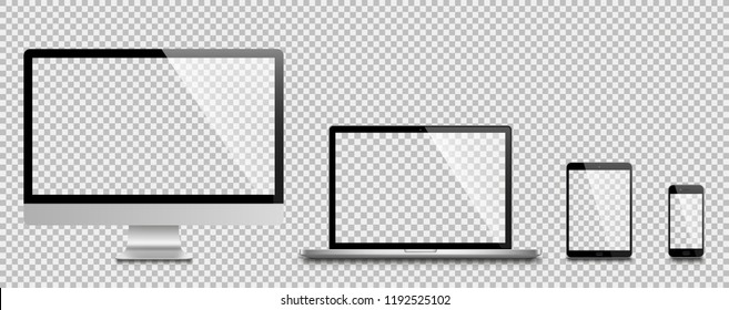 Реалистичный набор монитора, ноутбука, планшета, смартфона - Иллюстрация Stock Vector