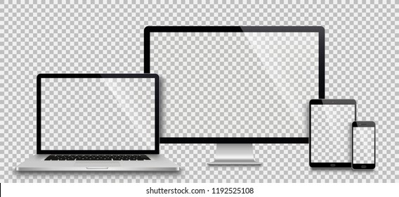 Realistic set of monitor, laptop, tablet, smartphone - Stock Vector illustration