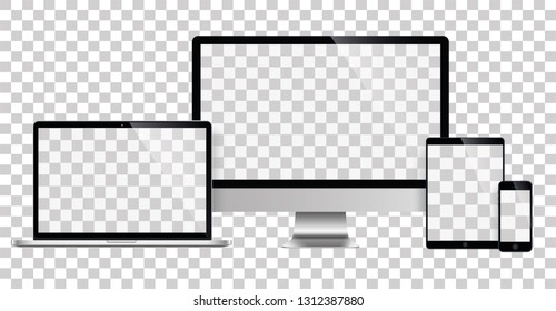 Realistic set of monitor, laptop, tablet, smartphone - Stock Vector illustration