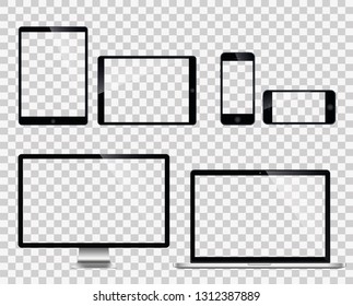 Realistic set of monitor, laptop, tablet, smartphone - Stock Vector illustration