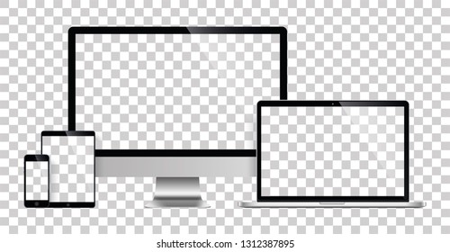 Realistic set of monitor, laptop, tablet, smartphone - Stock Vector illustration