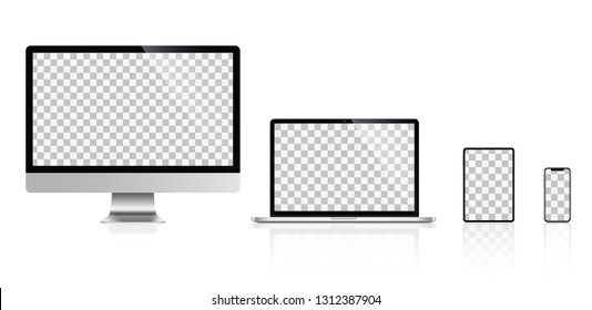 Realistic set of monitor, laptop, tablet, smartphone - Stock Vector illustration