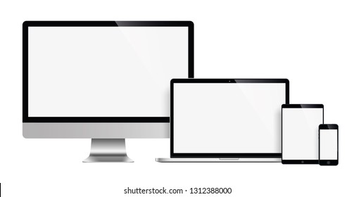 Realistic set of monitor, laptop, tablet, smartphone - Stock Vector illustration
