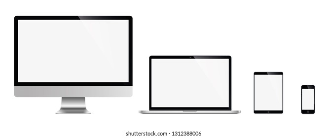 Realistic set of monitor, laptop, tablet, smartphone - Stock Vector illustration