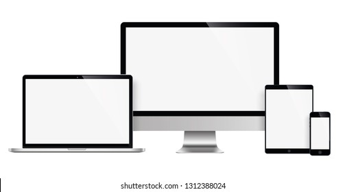 Realistic Set Monitor Laptop Tablet Smartphone Stock Vector (Royalty ...