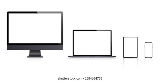 Realistic set of Monitor, laptop, tablet, smartphone - Stock Vector.