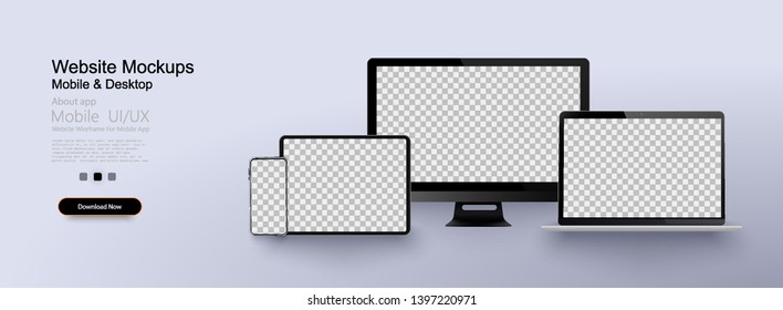 Realistic set of Monitor, laptop, tablet, smartphone. Mockup generic device. Template for infographics or presentation 