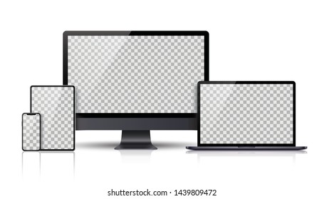 Realistic set of Monitor, laptop, tablet, smartphone dark grey color - Stock Vector. - Shutterstock ID 1439809472
