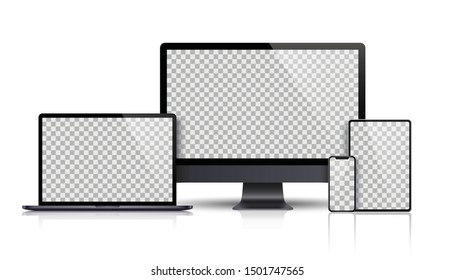 Realistic set of Monitor, laptop, tablet, smartphone dark grey color - Stock Vector. - Shutterstock ID 1501747565